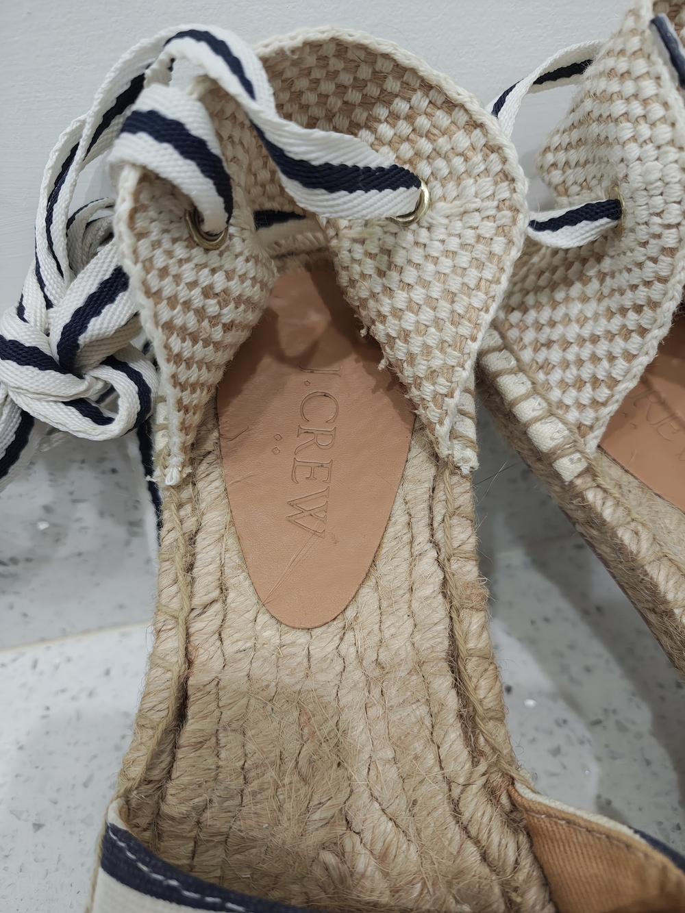 J. Crew Black and White Striped Ankle-Tie Espadrilles - Picture 3 of 7
